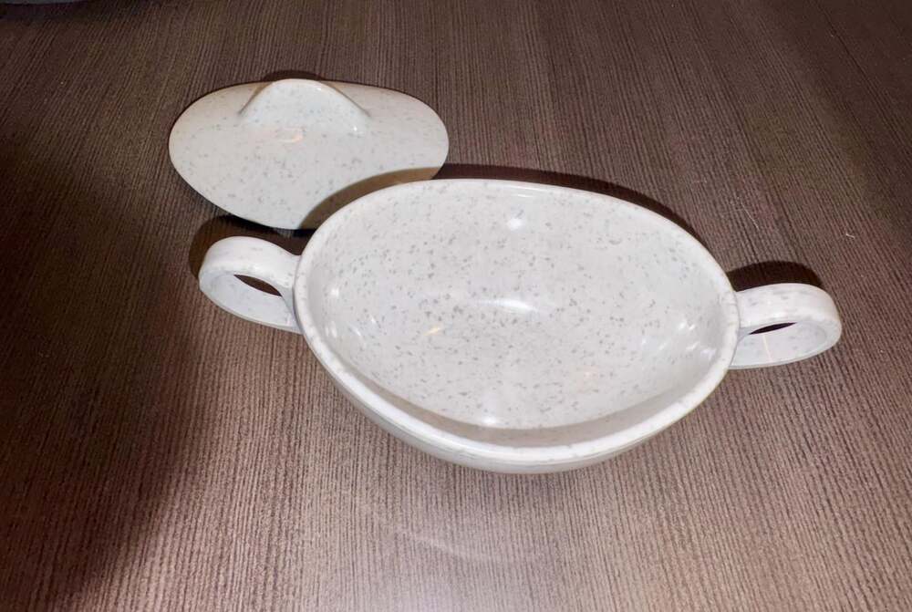 Vintage Melmac Sugar Bowl – Joan Luntz for Brookpark Gaiety Line – Confetti Gray